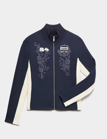 Nakışlı Dik Yaka Fermuarlı Sweatshirt