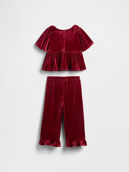 Kırmızı Kadife Fırfırlı Outfit Set