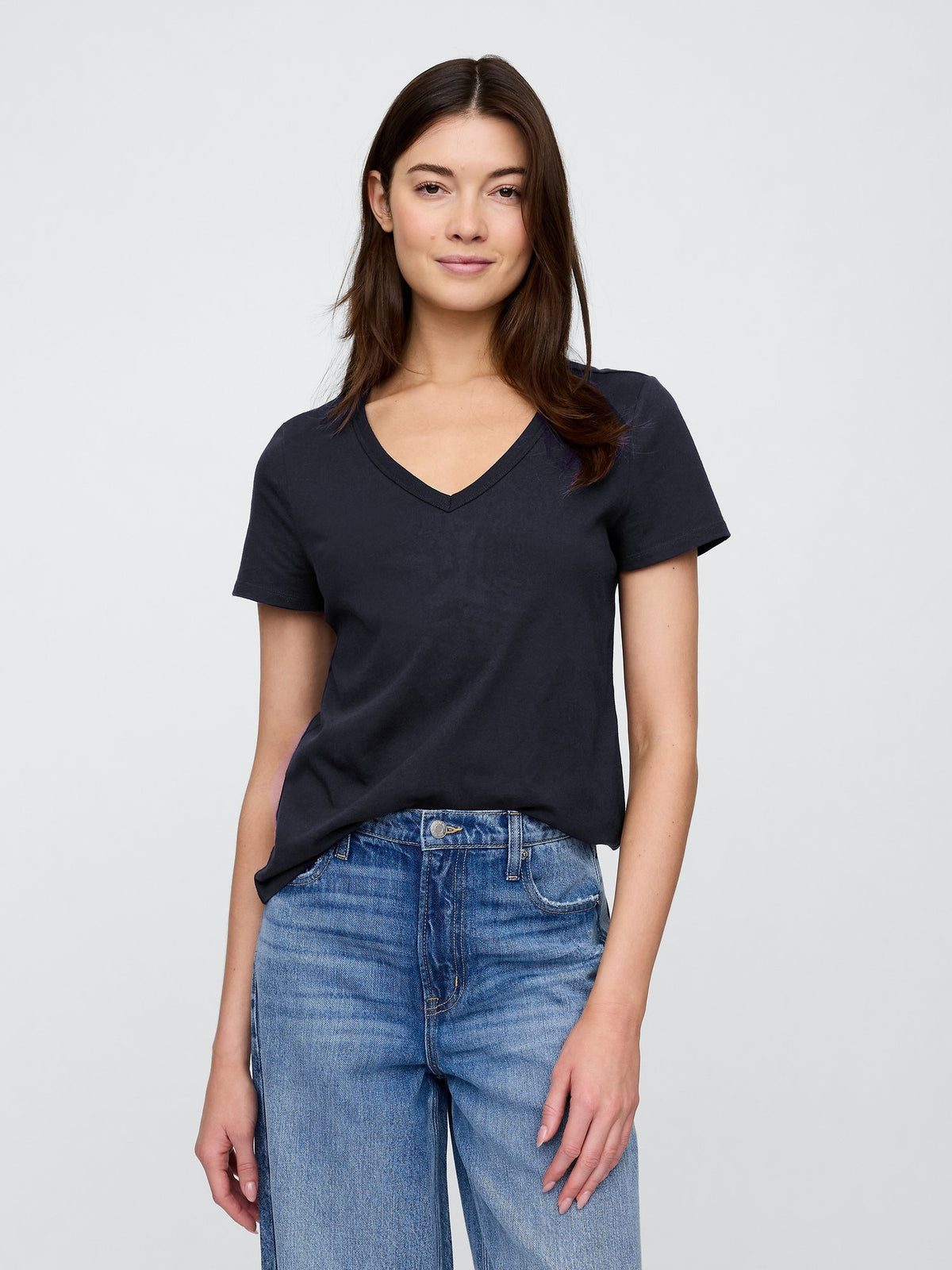 Açık Gri V Yaka T-shirt