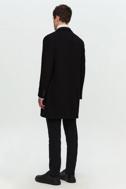 Damat Slim Fit Siyah Düz Palto