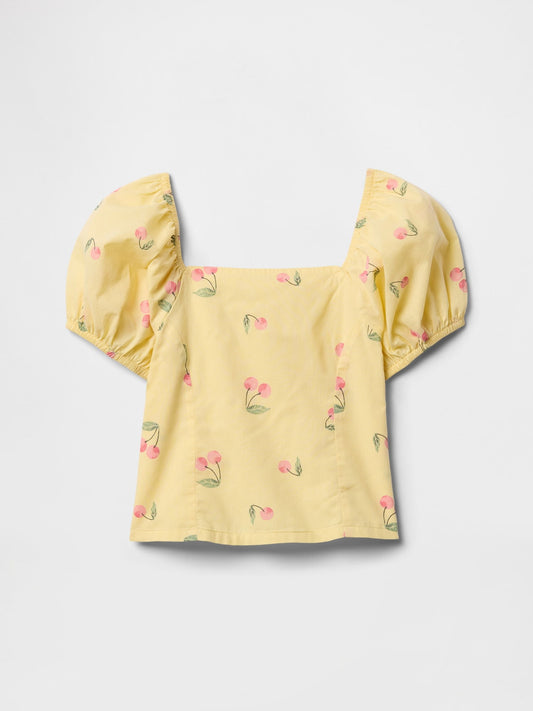 Sarı Kare Yaka Desenli T-shirt