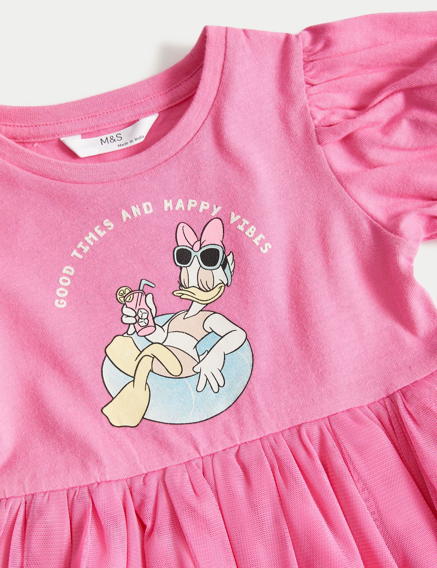 Saf Pamuklu Kısa Kollu Disney™ Daisy Duck Elbise (2-7 Yaş)