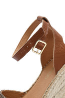 Kadın Taba Bilekten Tokalı Dolgu Topuklu Hasır Deri Espadril Sandalet