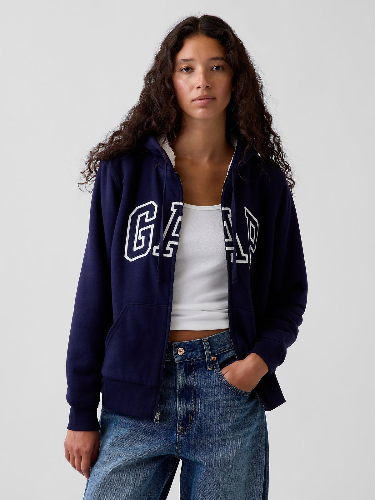 Lacivert Relaxed Gap Logo Sherpa-astarlı Fermuarlı Sweatshirt