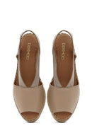 Kadın Bej Dolgu Topuklu Deri Espadril Sandalet