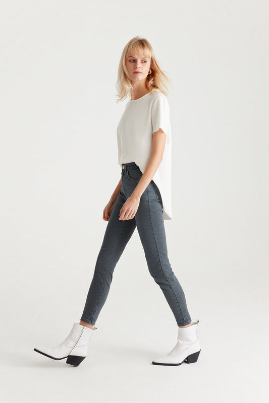 Antrasit Yüksek Bel Düz Kesim Jean