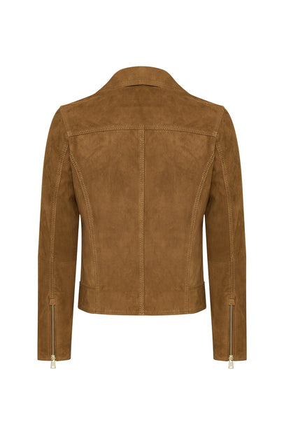 Alba Kadın Camel Biker Süet Deri Ceket