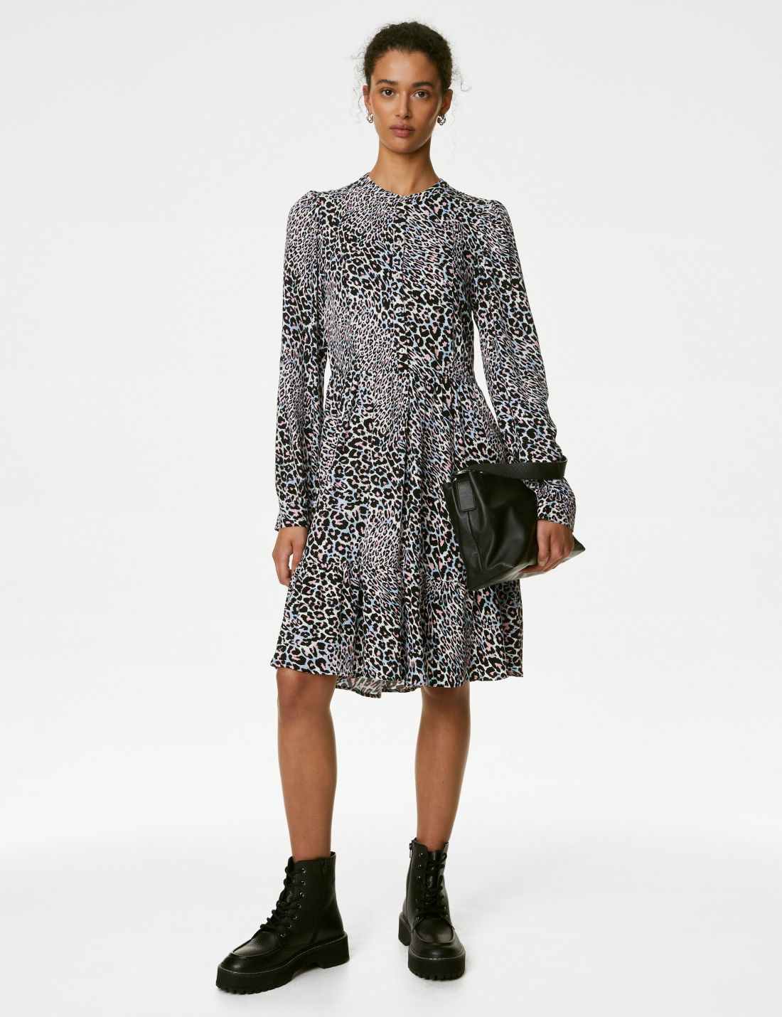Leopar Desenli Mini Elbise
