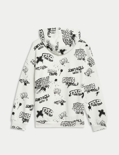 Graffiti Desenli Kapüşonlu Sweatshirt (6-16 Yaş)