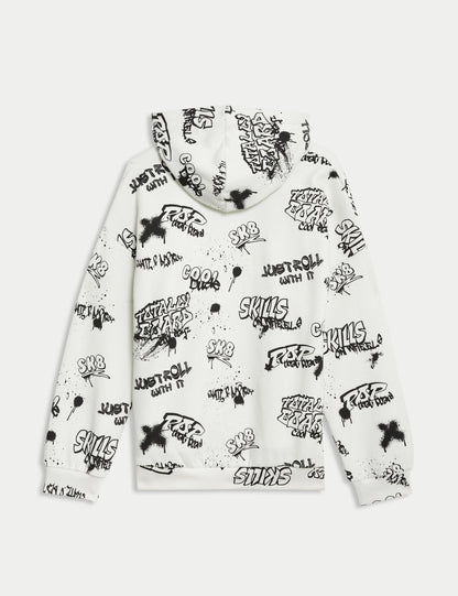 Graffiti Desenli Kapüşonlu Sweatshirt (6-16 Yaş)