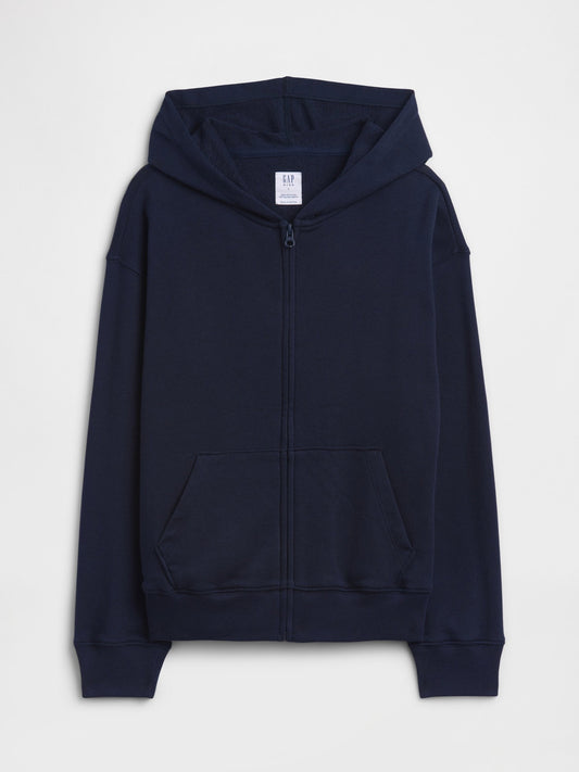 Lacivert Kids Rahat Fransız Havlu Kumaş Fermuarlı Sweatshirt