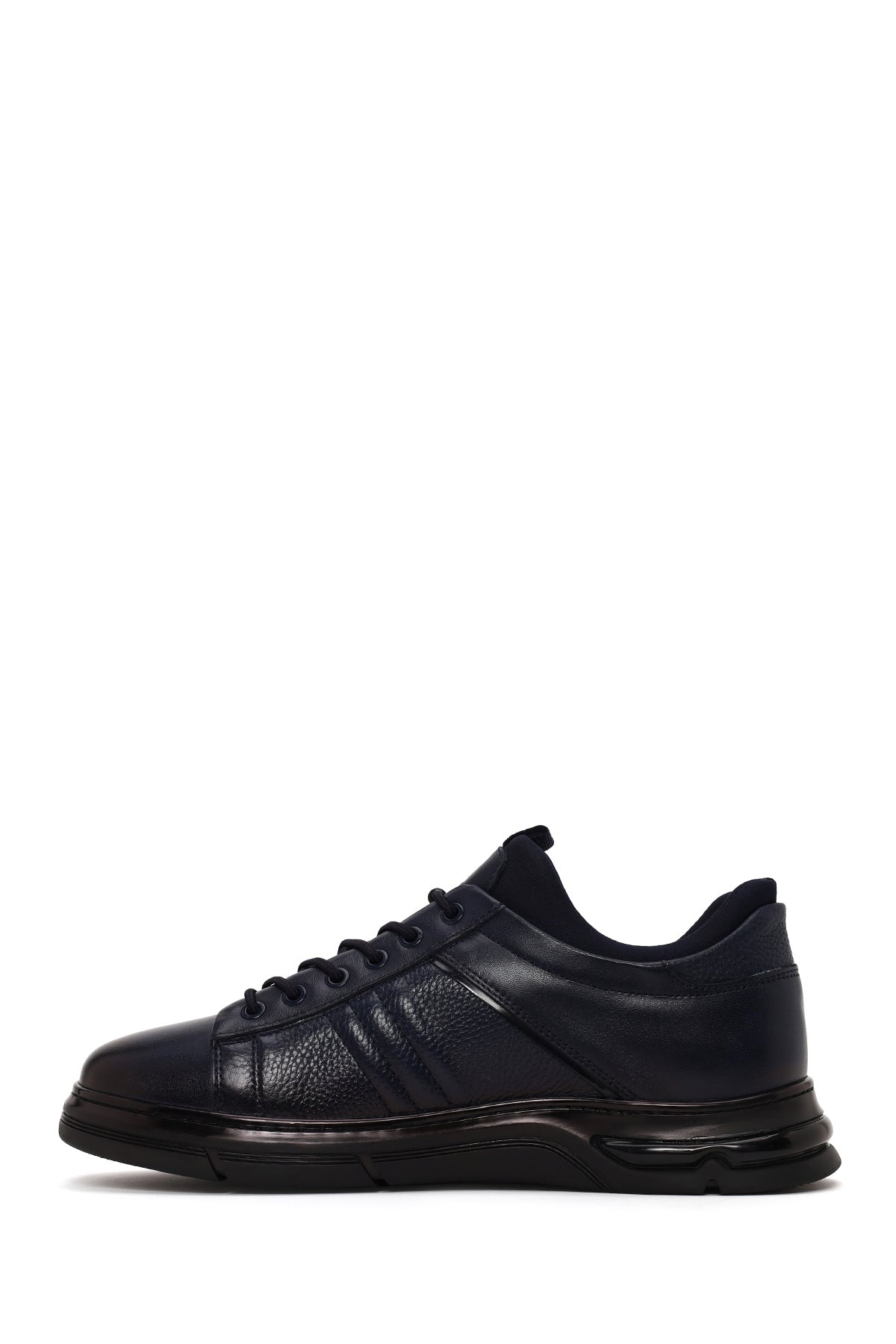 Erkek Lacivert Bağcıklı Deri Sneaker