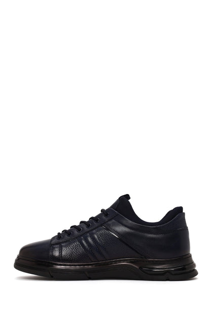 Erkek Lacivert Bağcıklı Deri Sneaker
