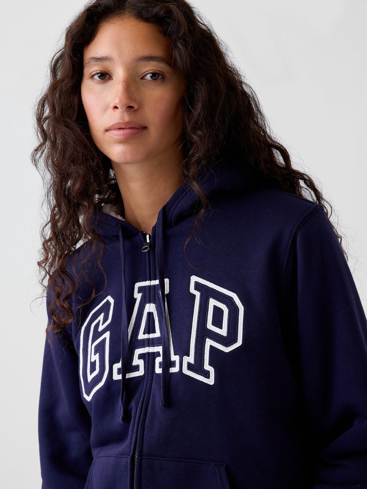 Lacivert Relaxed Gap Logo Sherpa-astarlı Fermuarlı Sweatshirt
