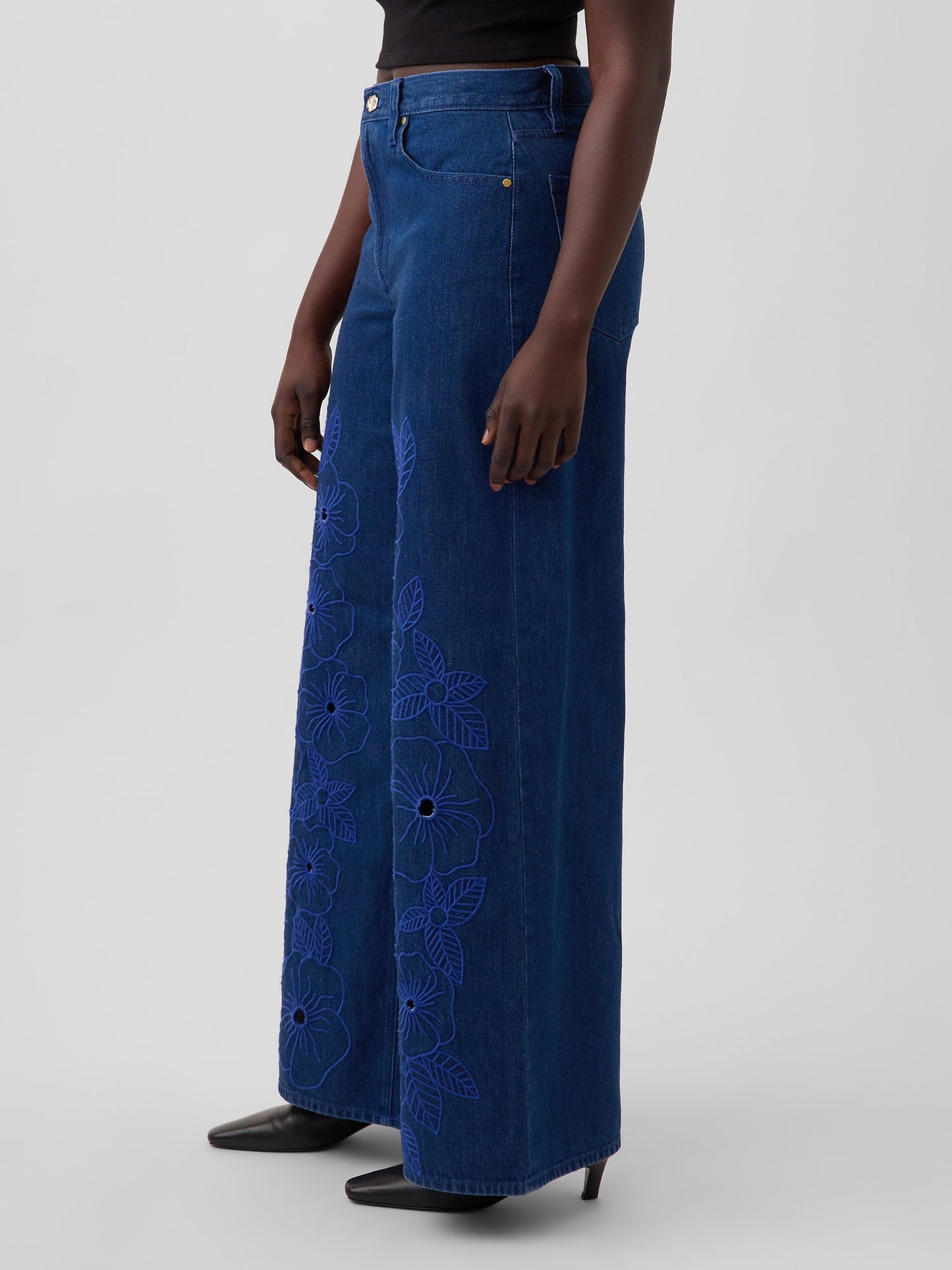 Koyu Mavi Gap × Hfr Low Slung Çiçekli Extra Baggy Jean Pantolon By Atelier Ndigo