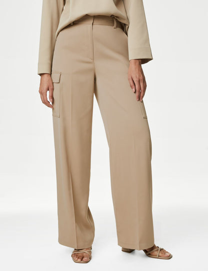 Wide Leg Saten Kargo Pantolon