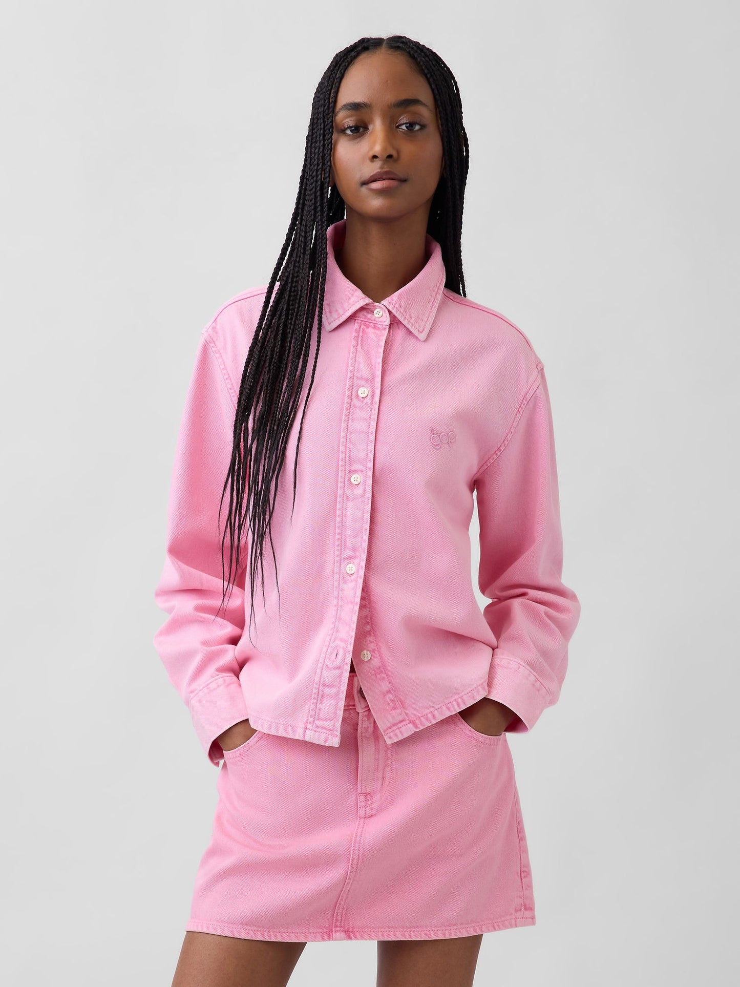 Pembe Ultrasoft Denim Gap Logo Gömlek