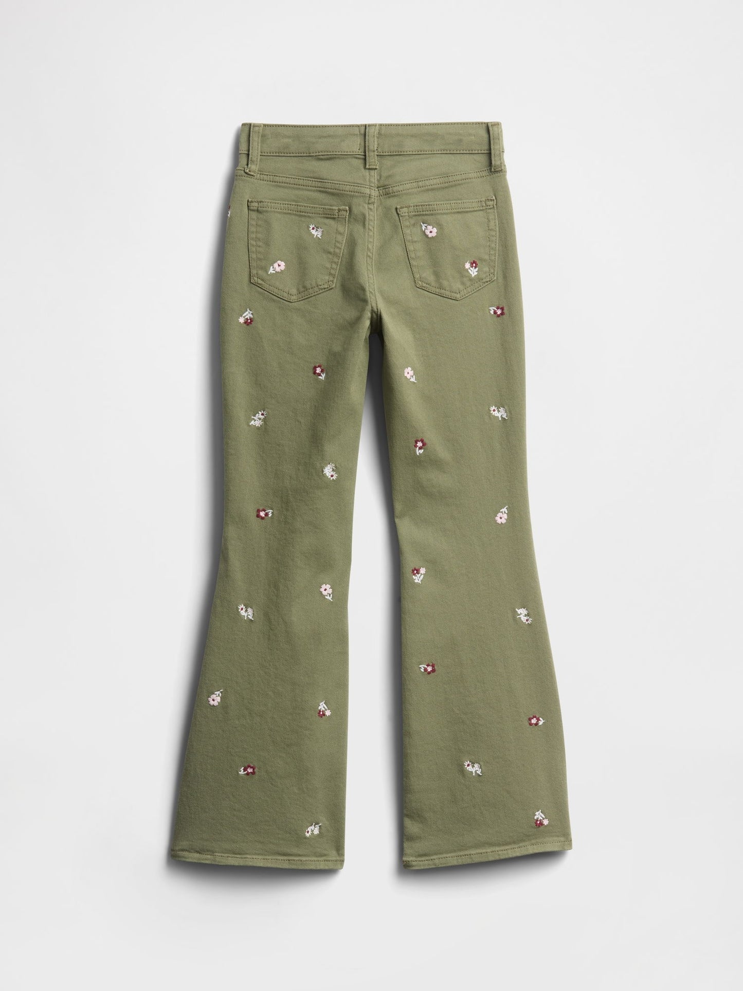 Yeşil High Rise Embroidered '70s Flare Jean Pantolon