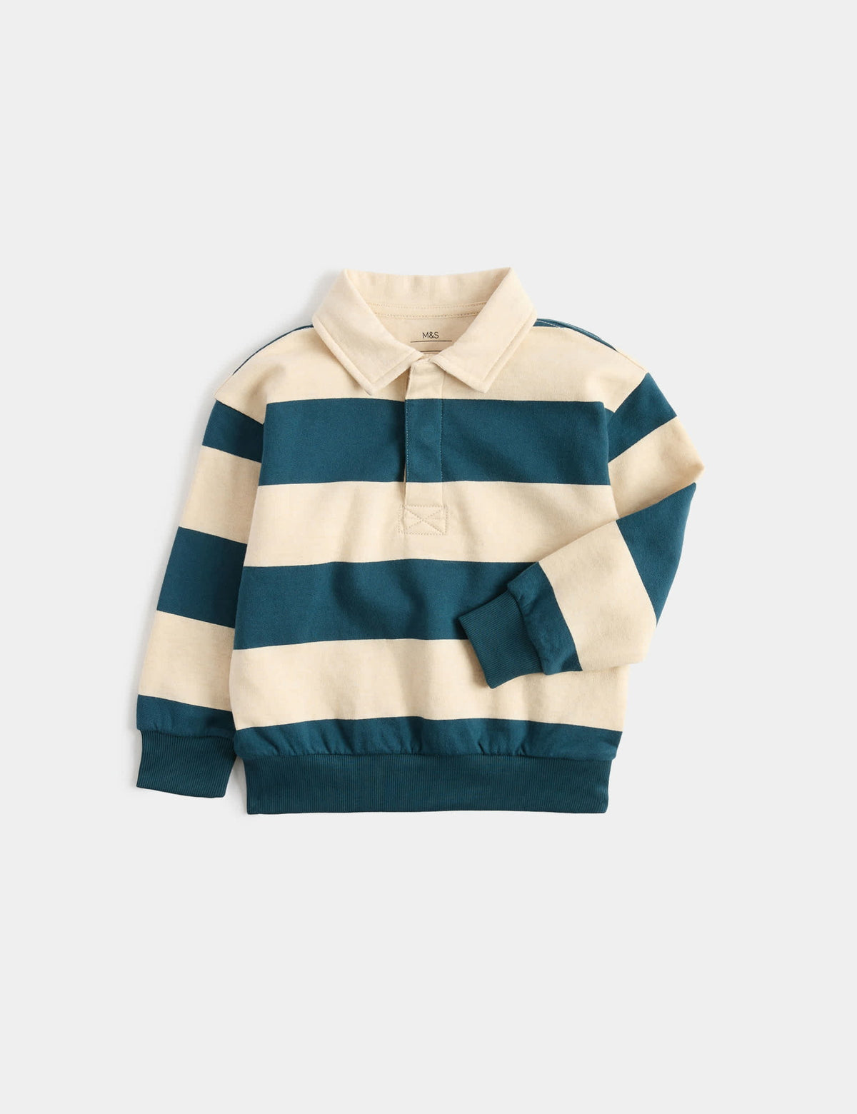 Çizgili Saf Pamuklu Rugby Sweatshirt