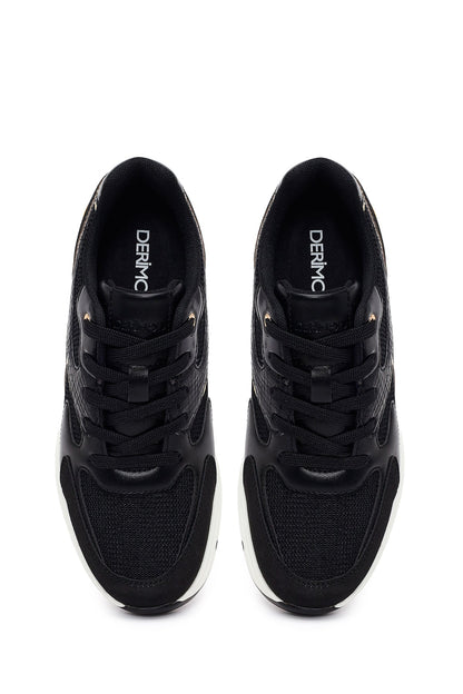 Kadın Siyah Bağcıklı Dolgu Topuklu Sneaker