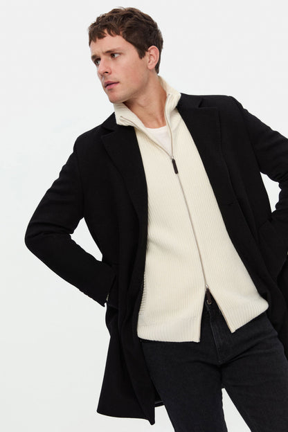 Damat Slim Fit Siyah Düz Palto