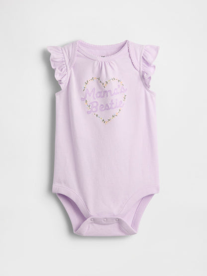 Lila Organik Pamuk Grafik Baskılı Bodysuit