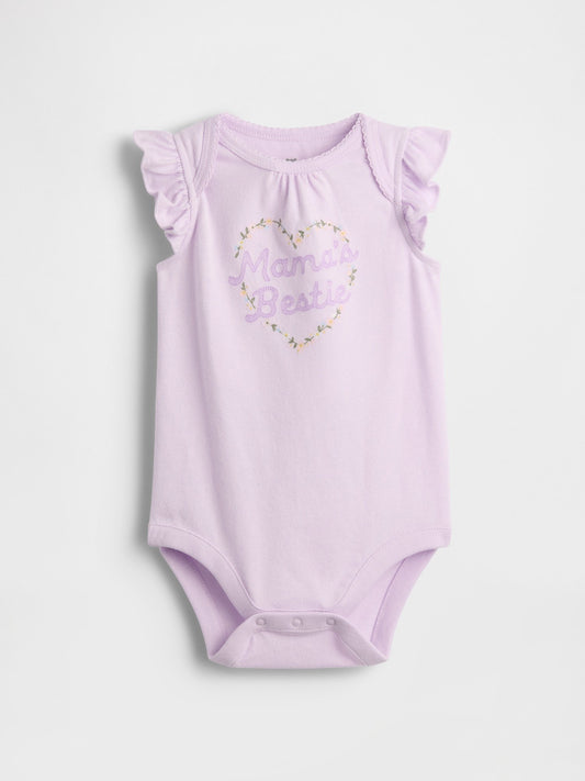 Lila Organik Pamuk Grafik Baskılı Bodysuit