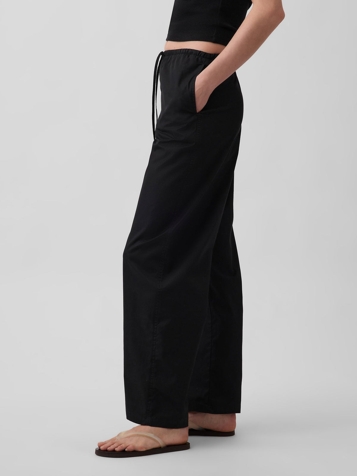 Siyah Poplin Easy Barrel Pantolon