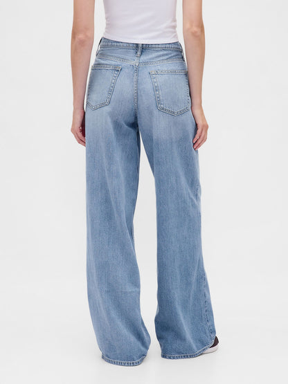 Açık Mavi Mid Rise Ultrasoft Baggy Jean Pantolon