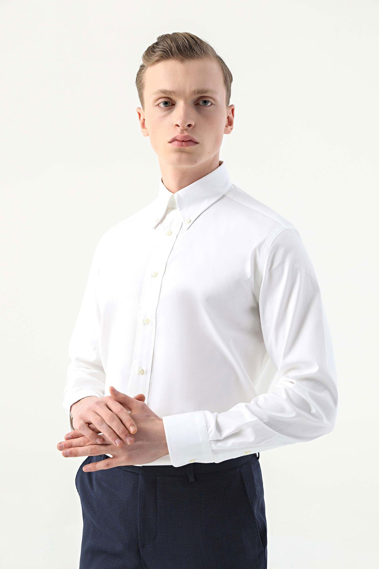 Damat Comfort Beyaz Düz %100 Pamuk Nano Care Gömlek