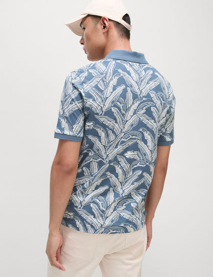 Saf Pamuklu Muz Yaprağı Desenli Polo Yaka T-shirt
