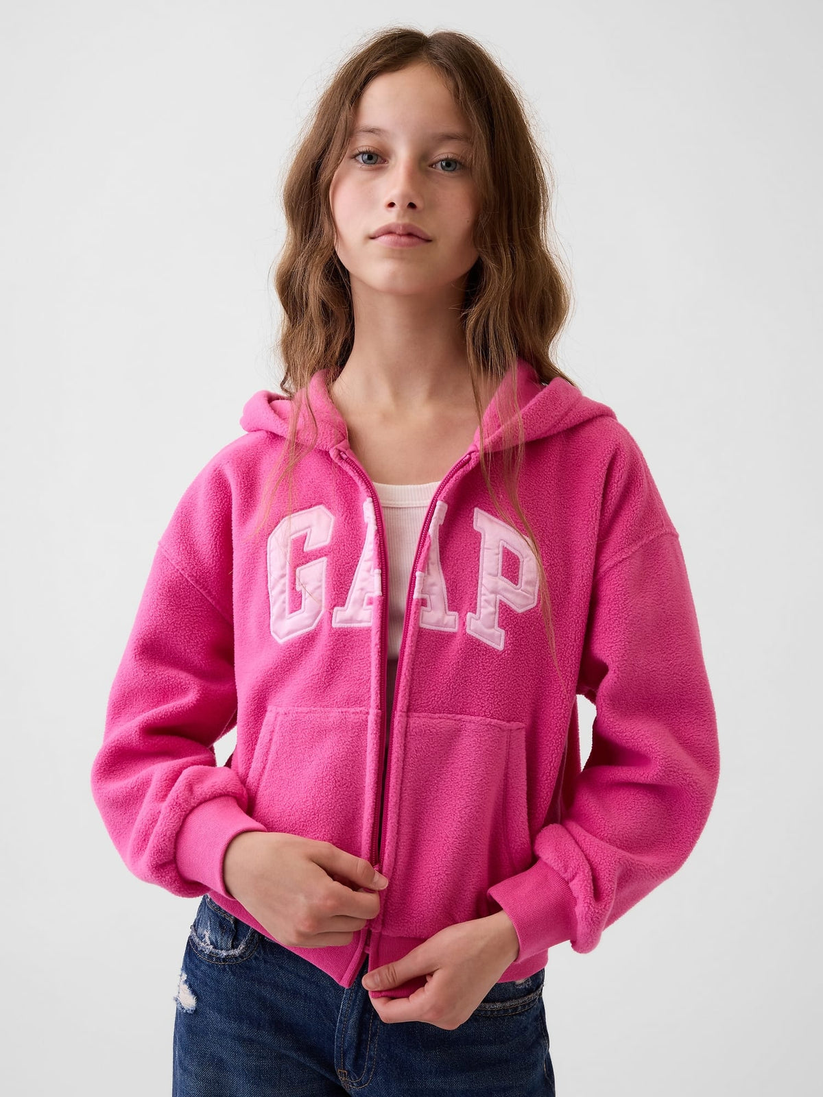 Pembe Oversized Logo Fermuarlı Sweatshirt