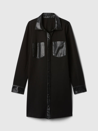 Siyah Suni Vegan Deri Shift Mini Elbise