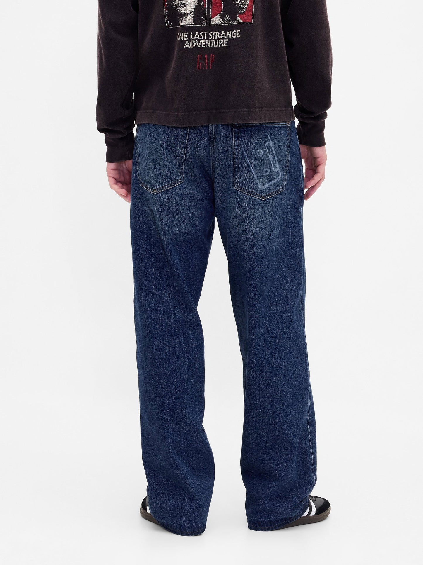 Koyu Mavi Stranger Things Flannel-astarlı Extra Baggy Jean Pantolon
