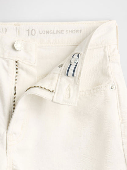 Kırık Beyaz Mid Rise Longline Denim Şort