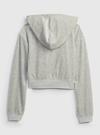 Mor Crop Kadife Fermuarlı Sweatshirt