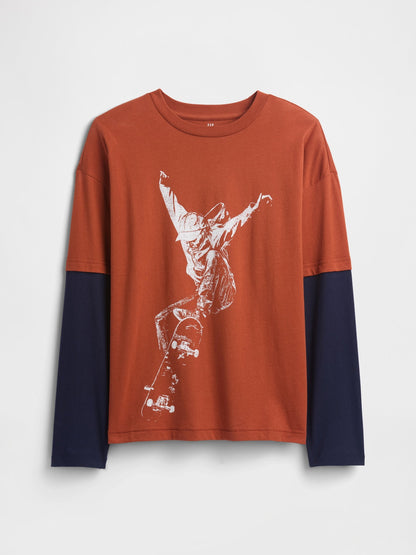Kırmızı Relaxed Grafik Baskılı T-shirt