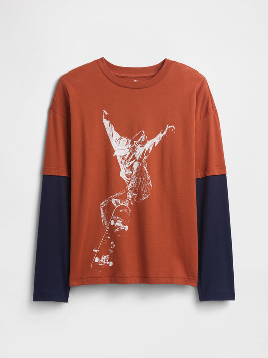 Kırmızı Relaxed Grafik Baskılı T-shirt