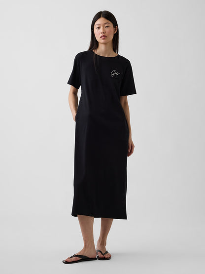 Siyah Relaxed Gap Logo Cutout T-shirt Midi Elbise