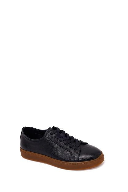 Erkek Siyah Bağcıklı Deri Sneaker