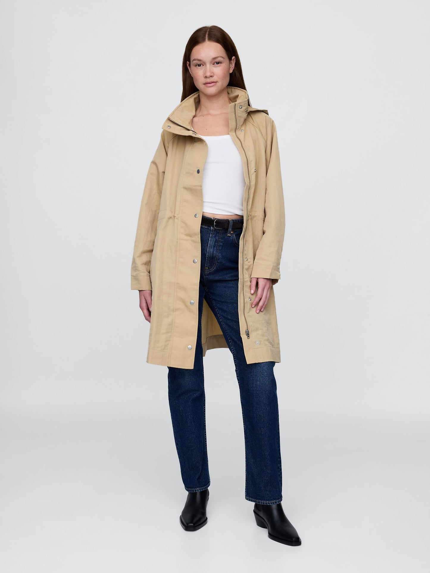 Bej Oversized Poliamid Parka