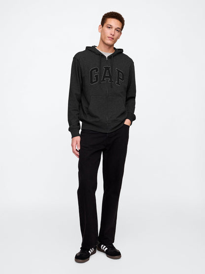 Gri Gap Logo Fermuarlı Fransız Havlu Kumaş Sweatshirt