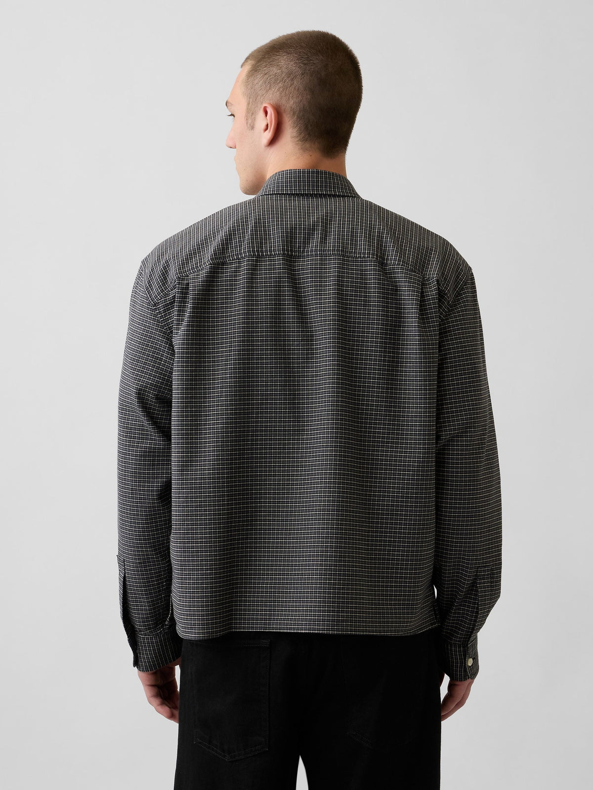 Gri Relaxed Crop Straight-hem Oxford Gömlek