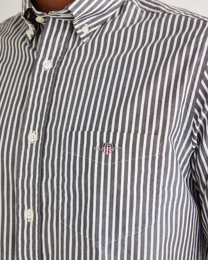 Gant Erkek Siyah Regular Fit Düğmeli Yaka Çizgili Gömlek