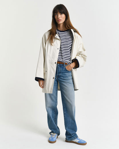 Gant Kadın Lacivert Regular Fit Bisiklet Yaka Çizgili T-shirt