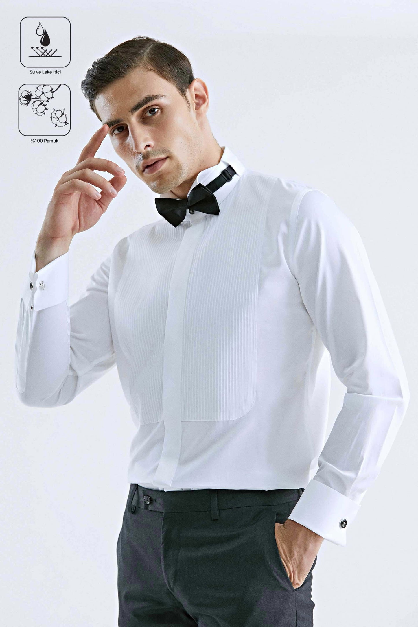 Damat Slim Fit Beyaz Düz %100 Pamuk Nano Care Smokin Gömlek