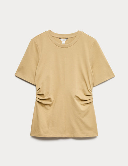 Saf Pamuklu Büzgülü T-shirt
