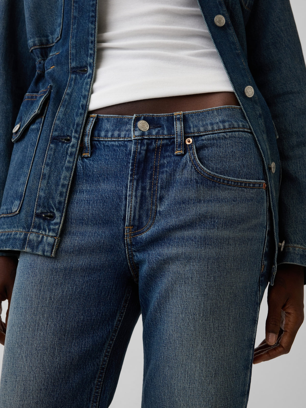 Koyu Mavi Mid Rise Relaxed Straight Jean Pantolon