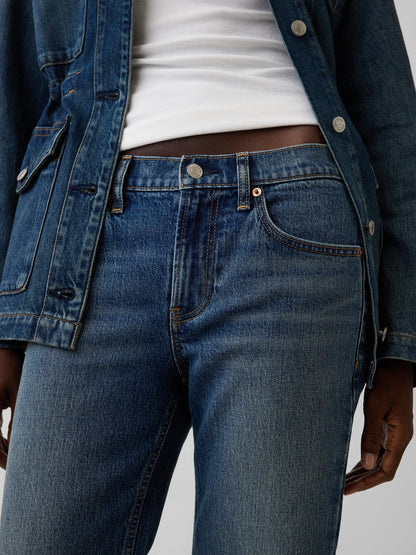 Koyu Mavi Mid Rise Relaxed Straight Jean Pantolon