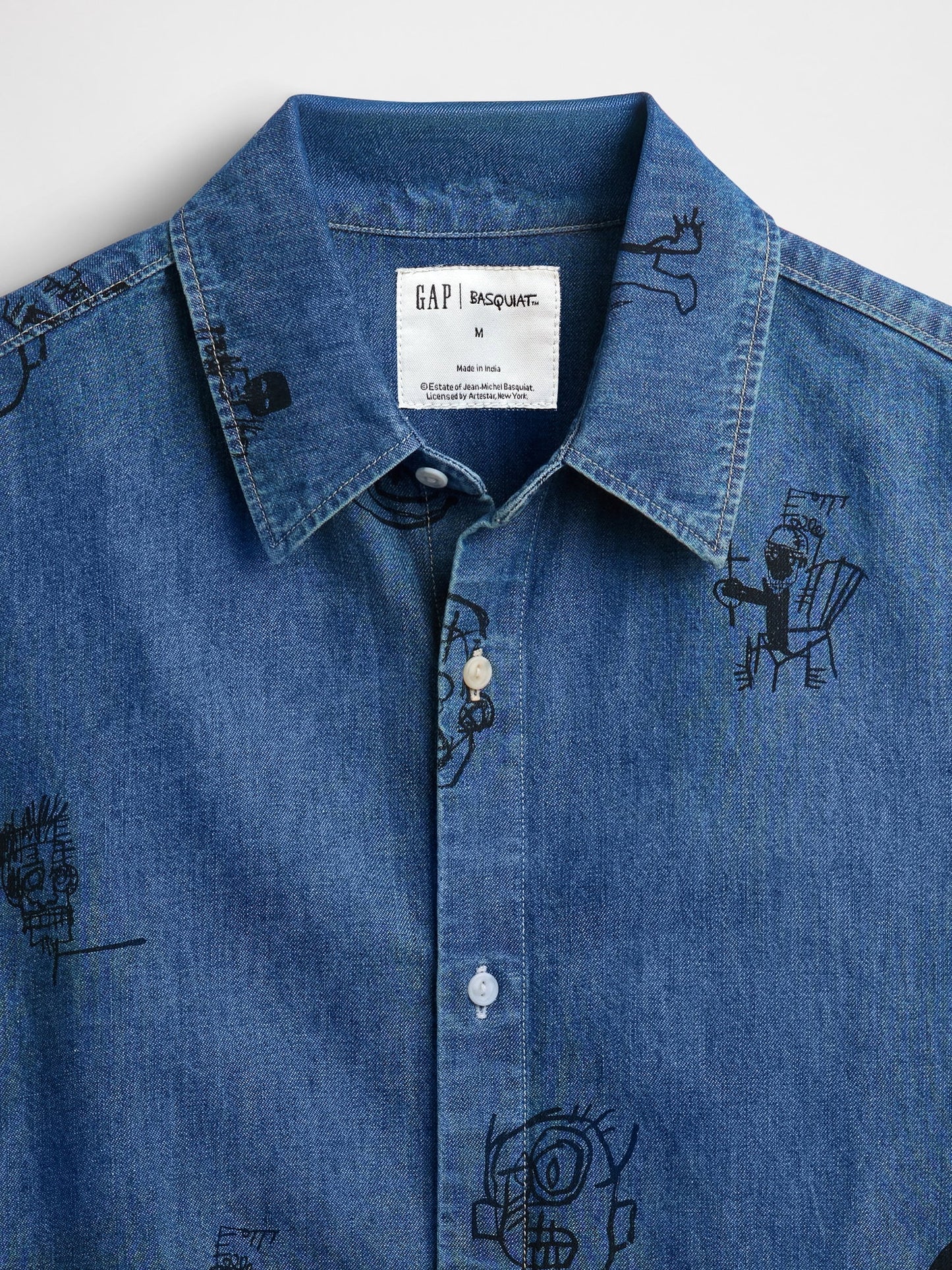 Mavi Jean-michel Basquiat Baskılı Denim Gömlek